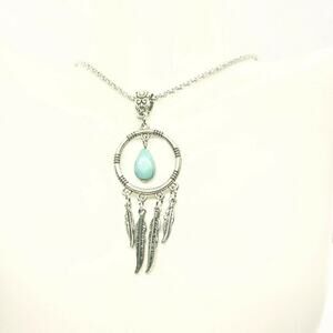 Silver Turquoise Dreamcatcher Feather Necklace
